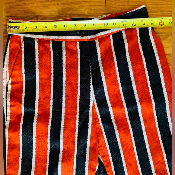RARE Stella Jean Mid Rise Flare Pants Orange & Black Stripe Snakeskin Print Sz 8 - Picture 7 of 9